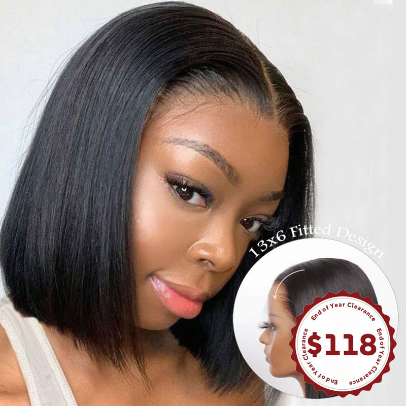 CLEARANCE Glueless Knot-Free 13x6 Fitted Cap Ear Tap 250% Skin Melt Lace Front Wig Straight Bob