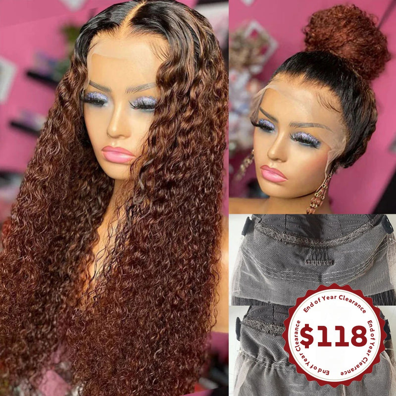 CLEARANCE 360 Lace Invisible Strap 250% Human Hair Lace Wig Ombre Brown