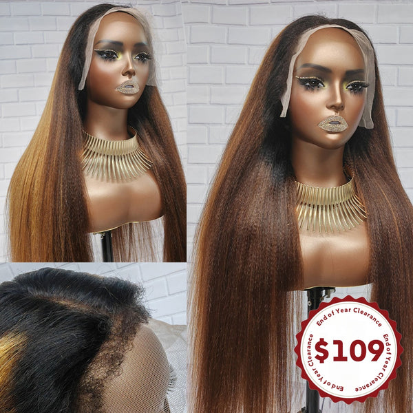 CLEARANCE 13x4|13X6 Lace Front 4c Edge Ombre Blonde Yaki Human Hair Wig