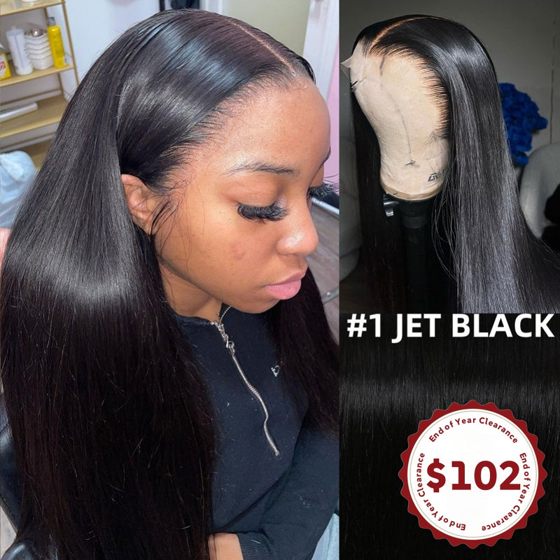 CLEARANCE #1 Jet Black 4X4/13x4 Transparent Lace Wig 250% Human Hair Wig