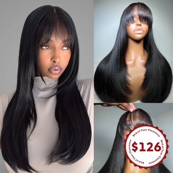 CLEARANCE 13x4|13x6 Curtain Bang Prestyle Layered Lace Wig 250% Human Hair Wig