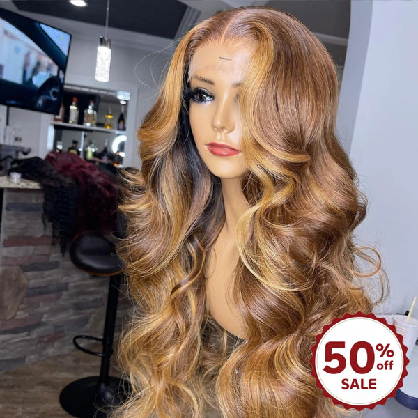 {50% Off} 13x6 Skin Melt Lace Front Mix Color Body Wave Wig with Delicate Hairline