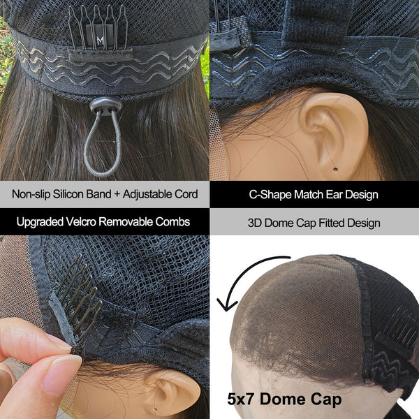 Upgraded Drawstring Dome Cap 3D Fitted Pre-Cut Lace Closure Wig Burmese Curls