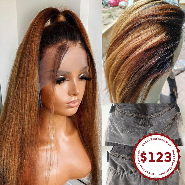 CLEARANCE 360 Lace Invisible Strap 250% Human Hair Lace Wig Colored Yaki