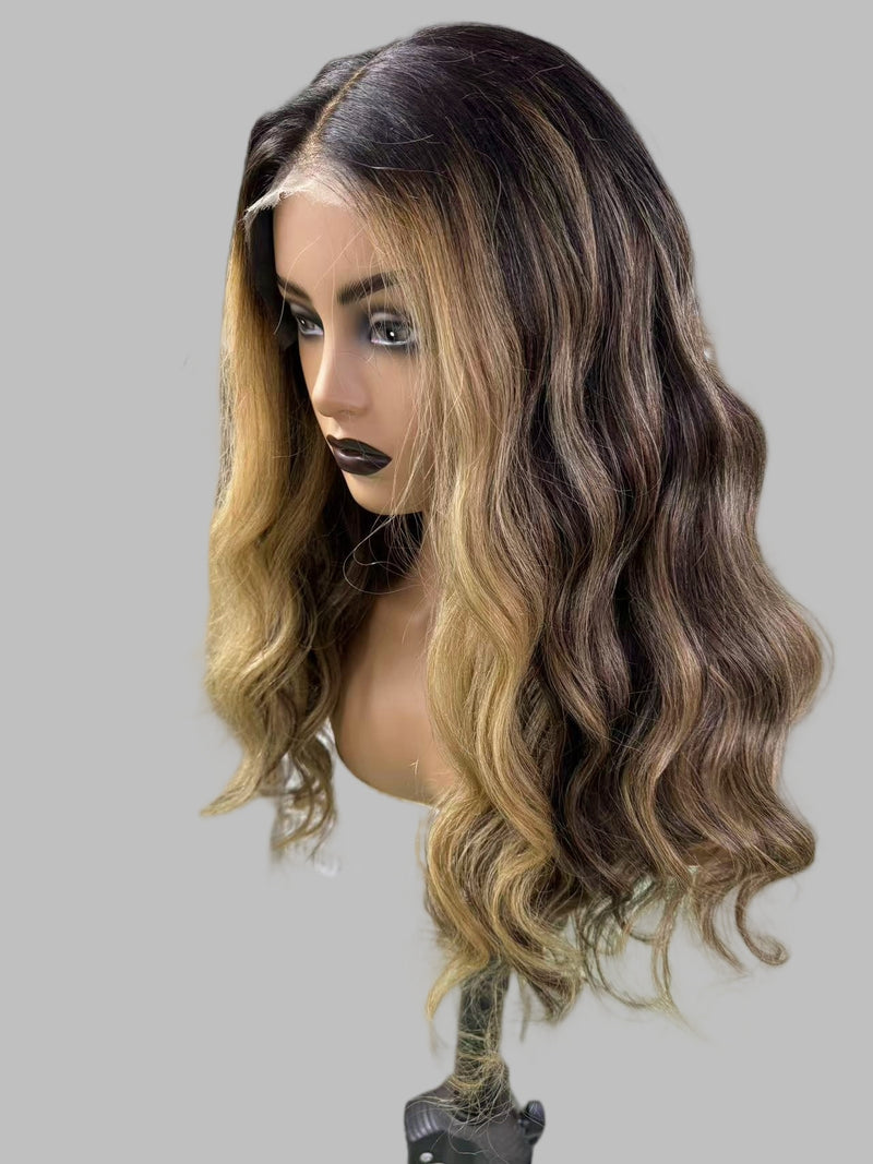 13x6 / 9x6 Fitted Cap Ombre Highlight Wavy Lace Wig