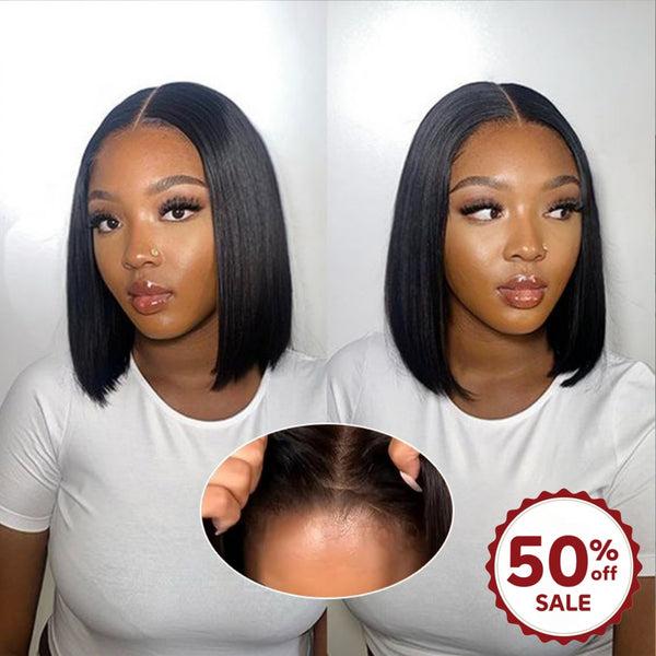 {50% Off} 4x4 Natural Color Human Hair Closure Bob Wig