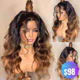 【Friday Special】Imani | 13X6 Lace Front Black Root Ombre Wavy Human Hair Wig