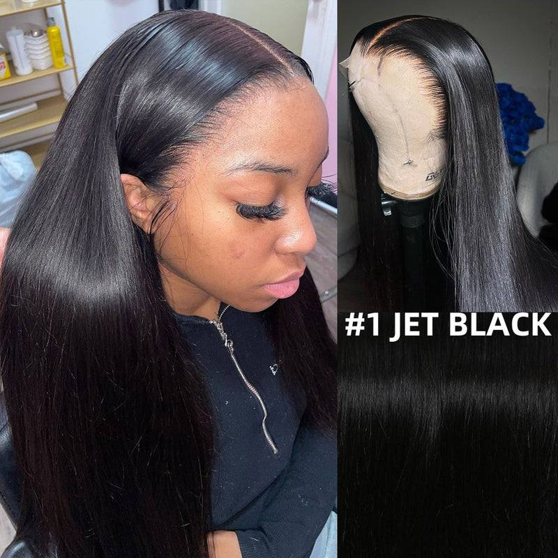 CLEARANCE #1 Jet Black 4X4/13x4 Transparent Lace Wig 250% Human Hair Wig