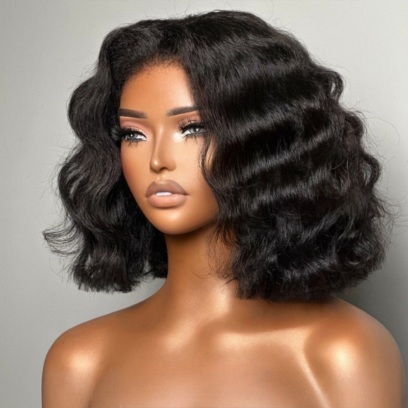 Drawstring 4C Edge 9x6 Fitted Pre-Cut Lace Closure Wavy Bob Wig