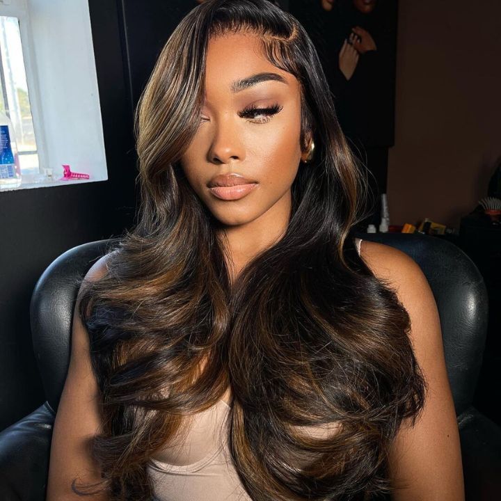 13x4|13X6 Lace Front Honey Brown Balayage Highlight Human Hair Wig