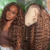 4X4/13x4 Transparent Lace Wig 250% Water Wave Human Hair Wig Brown Highlight