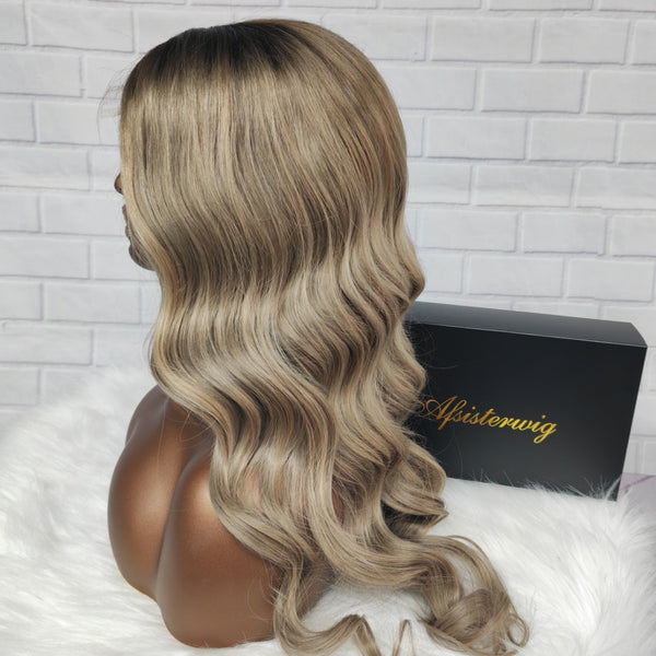 [SalonLux] 13x4 HD Lace Ombre Wavy Preplucked Human Hair Lace Front Wig