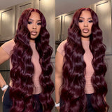 2x6 Closure with Bundles 99J Bungundy Transparent Lace Human Hair Closure Wig