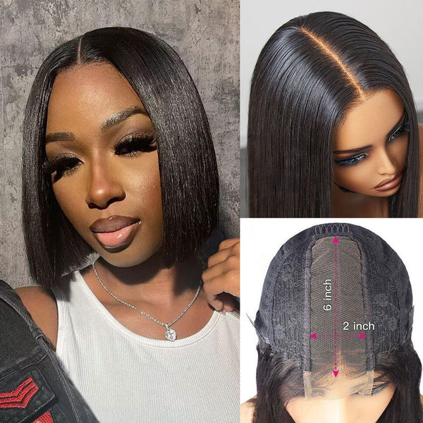 2x6 Deep Middle Part HD Skin Melt Lace Human Hair Blunt Cut Glueless Bob Wig