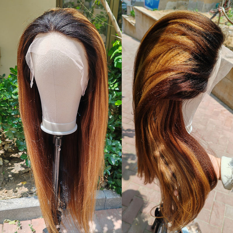 Flash Sale 360 Lace Invisible Strap 250% Human Hair Lace Wig Colored Yaki