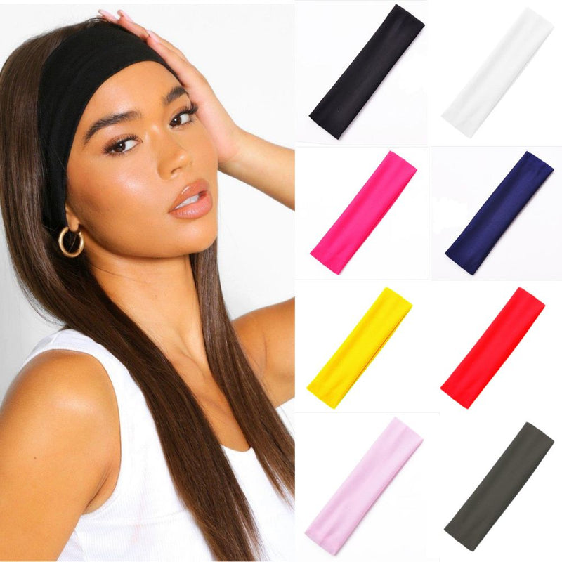 WOMEN HEADBAND TURBAN SOLID COLOR ELASTIC HAIR BANDS