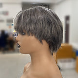 Salt and Pepper Human Hair Lace Grey Hair Pixie Cut Frontal Wig