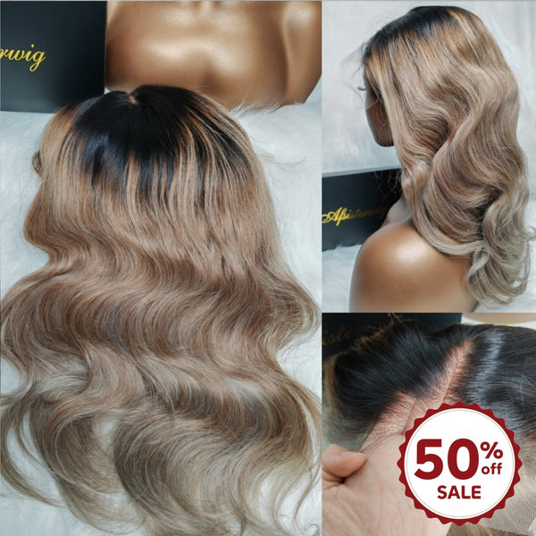 {50% Off} Ombre Ash Blonde 13x6 Skin Melt Lace Body Wave Human Hair Lace Front Wig