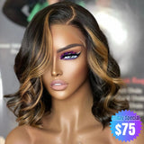 【Friday Special】Keisha | Honey Blonde Highlight  Virgin Human Hair Wavy Bob Lace Wig