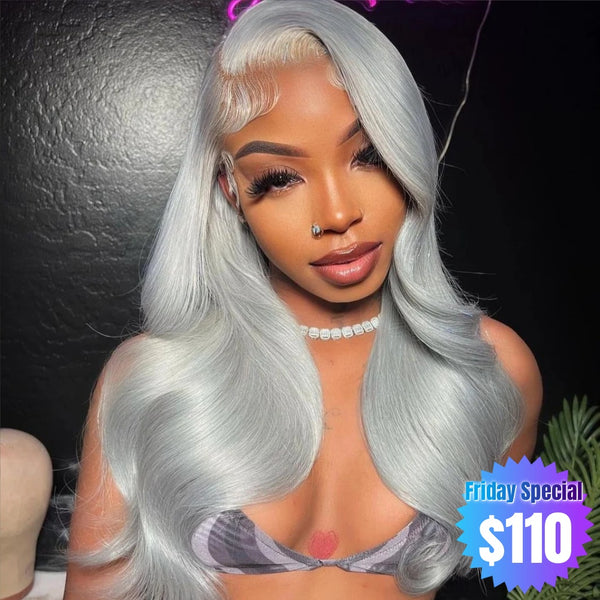 【Friday Special】Lillian | Preplucked Silver/Grey Human Hair Lace Front Wig