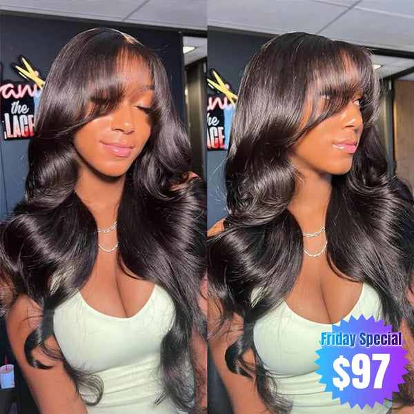 【Friday Special】13x4 Curtain Bang Prestyle Lace Wig 250% Human Hair Wig Body Wave