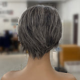 Salt and Pepper Human Hair Lace Grey Hair Pixie Cut Frontal Wig