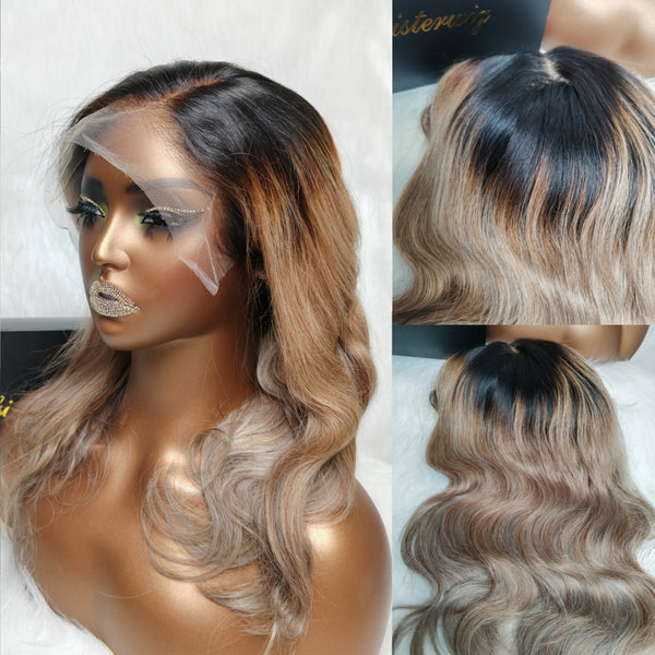 {50% Off} Ombre Ash Blonde 13x6 Skin Melt Lace Body Wave Human Hair Lace Front Wig