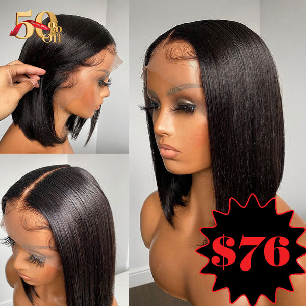{50% Off} 13x6 Preplucked Human Hair Bob Lace Front Wig