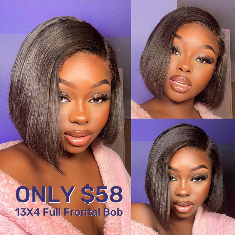 Clearance 13x4 Full Frontal Straight Bob Human Hair Lace Front Wig