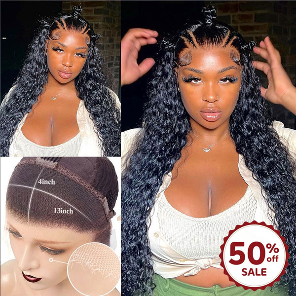 {50% Off} HD Lace 13x4 Skin Melt Lace 30" Full Frontal Water Wave Human Hair Wig