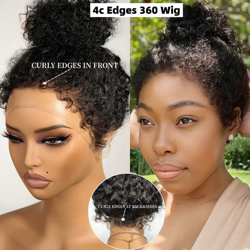 Skin Melt 360 Lace 4C Edge Invisible Adjustable Strap Human Hair Frontal Wig | Kinky Curly