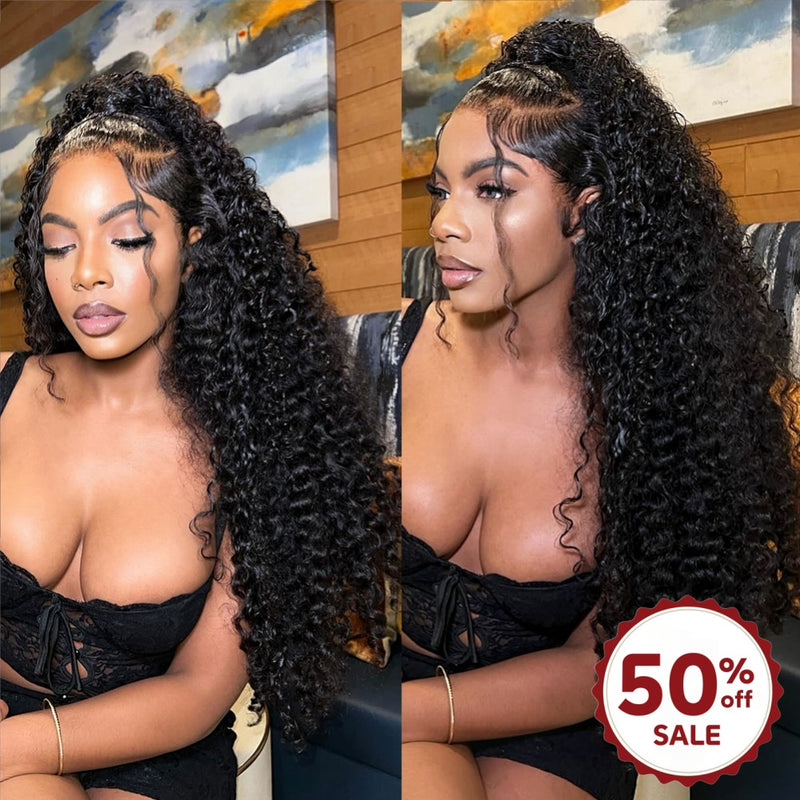 {50% Off} 200% Density Burmese Curls 13x4 HD Lace Front Top Grade Human Hair Wigs