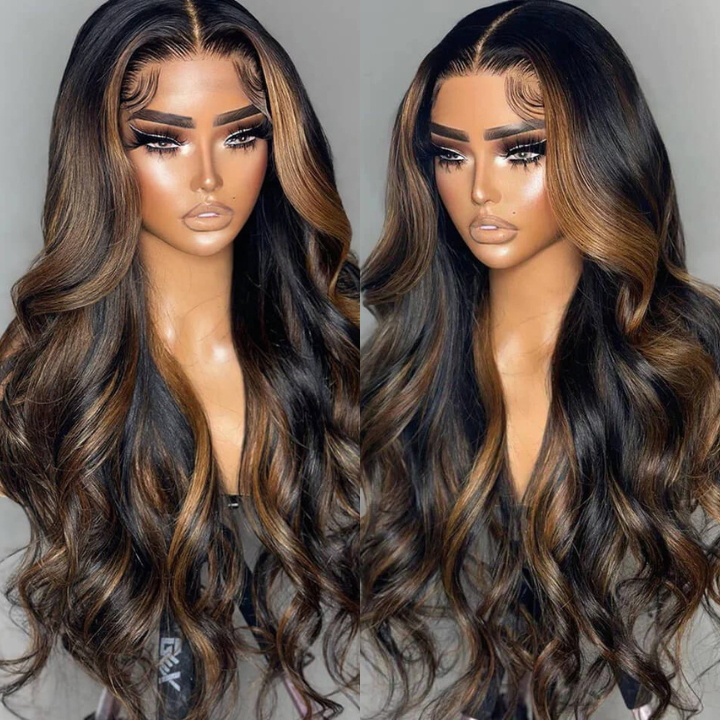 13x4|13X6 Lace Front Honey Brown Balayage Highlight Human Hair Wig