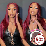 {50% Off} 5x5 Pre Cut Lace 99J Burgundy Glueless Human Hair Closure Wig