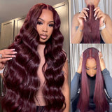 2x6 Closure with Bundles 99J Bungundy Transparent Lace Human Hair Closure Wig