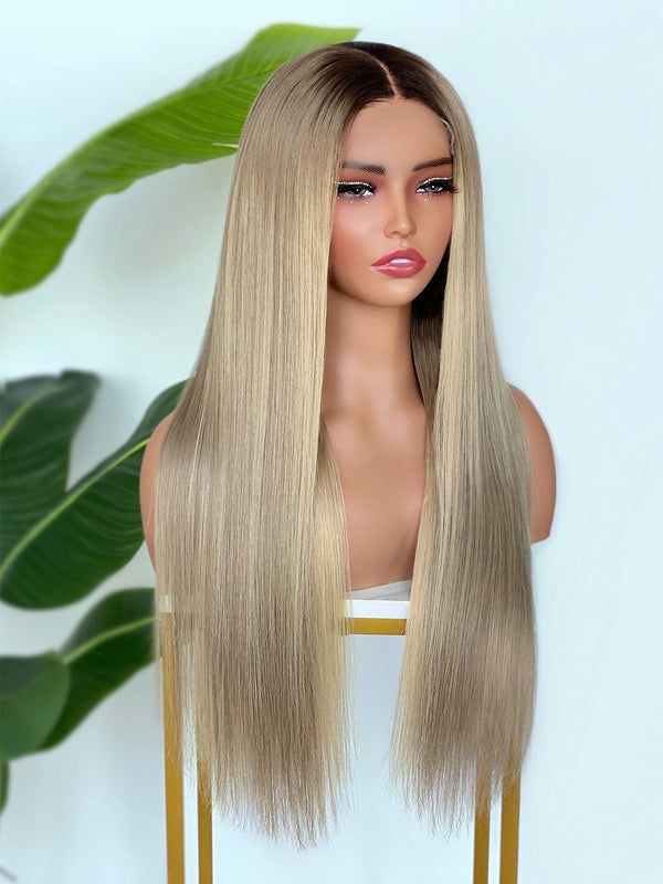 [SalonLux] 13x4 HD Lace Ombre Platinum Straight Preplucked Human Hair Lace Front Wig