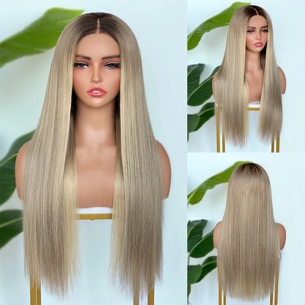 [SalonLux] 13x4 HD Lace Ombre Platinum Straight Preplucked Human Hair Lace Front Wig