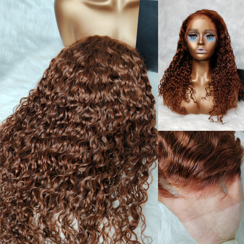 {50% Off} Skin Melt Full Lace Red Brown Deep Curly Human Hair Wig