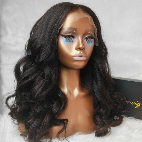 Upgraded Drawstring 9x6 Fitted Pre-Cut Lace Closure Yaki Wavy Wig