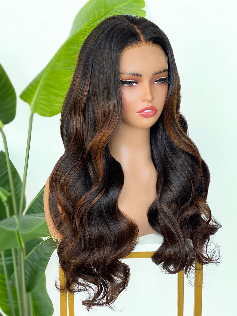 [SalonLux] 13x4 HD Lace Highlight Wavy Preplucked Human Hair Lace Front Wig