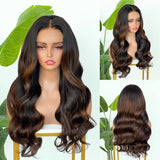 [SalonLux] 13x4 HD Lace Highlight Wavy Preplucked Human Hair Lace Front Wig