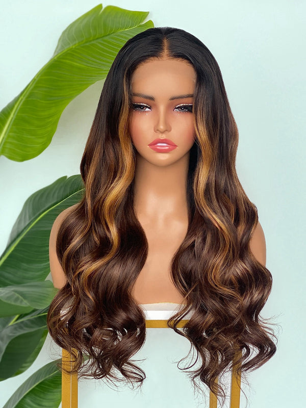 [SalonLux] 13x4 HD Lace Highlight Wavy Preplucked Human Hair Lace Front Wig