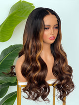 [SalonLux] 13x4 HD Lace Highlight Wavy Preplucked Human Hair Lace Front Wig