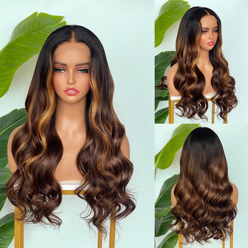 [SalonLux] 13x4 HD Lace Highlight Wavy Preplucked Human Hair Lace Front Wig