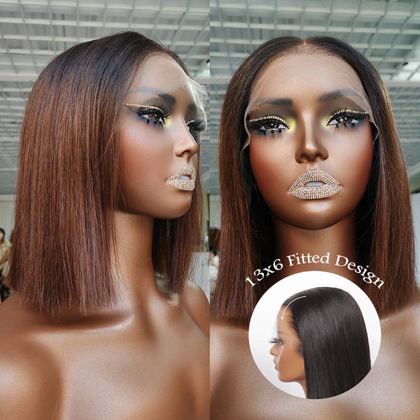 CLEARANCE Glueless Knot-Free 13x6 Fitted Cap Ear Tap 250% Skin Melt Lace Front Wig Ombre Colored Bob