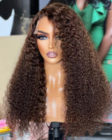 Upgraded Drawstring Dome Cap 3D Fitted Pre-Cut HD Lace Closure Wig Brown Curly Wig