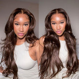 Upgraded Knot-Free 13x6 Fitted Cap Glueless Skin Melt Lace Front Wig Brown Wavy