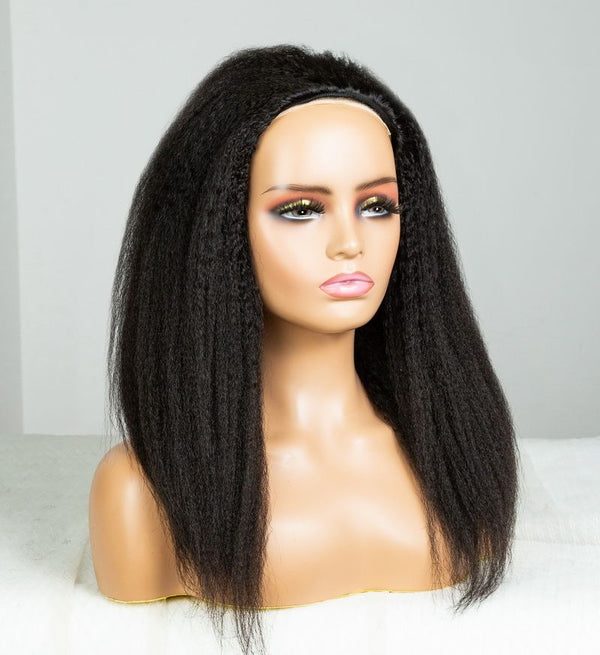 Flip Over Half Wig with Drawstring Kinky Straight Glueless Human Hair Wig