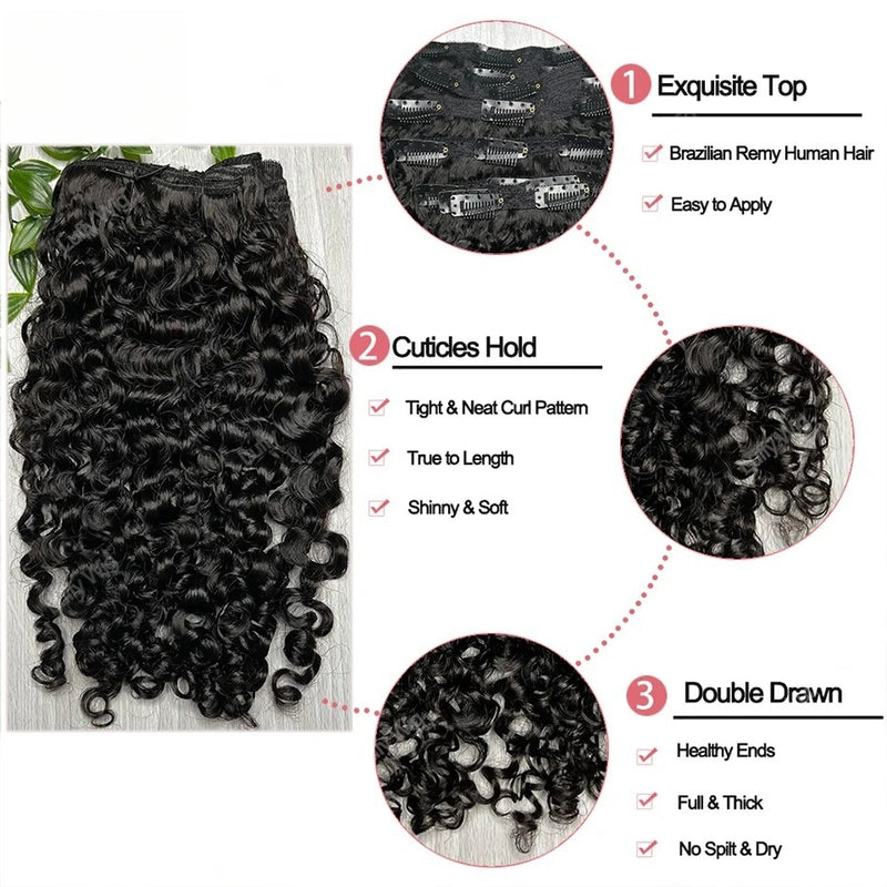 Ultra Thin Burmese Curls Seamless PU Clip In Hair Extension Virgin Human Wefts Set