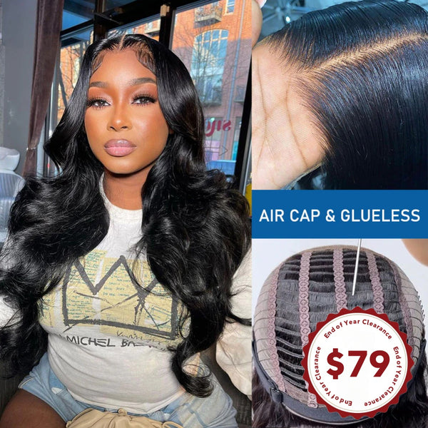 CLEARANCE Glueless Air Cap Skin Melt Swiss Lace Preplucked Human Hair Closure Wigs Body Wave